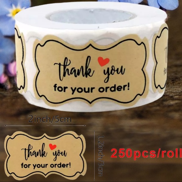 Other - 250 Piece/Roll Thank You Stickers Kraft.  2 inches by 1.2 inches.  PRICE FIRM